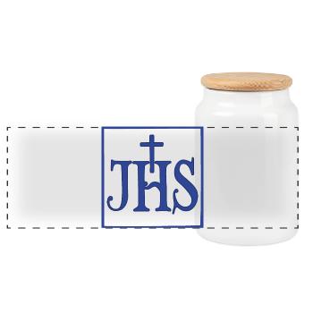 Iesus Hominum Salvator - Panoramic Cookie Jar with Wooden Lid - white - Front