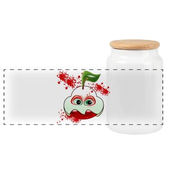 Halloween Costume Chost Cherries - Panoramic Cookie Jar with Wooden Lid - white - Front