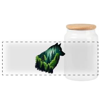 Loup silhouette avec forêt verte - Boîte à biscuits avec couvercle en bois - blanc - Devant