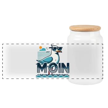 Moin - Allemagne du Nord, bas allemand avec une mouette fraîche - Boîte à biscuits avec couvercle en bois - blanc - Devant