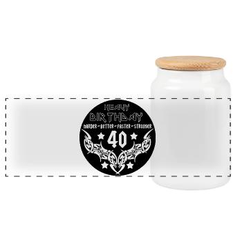 40.Birthday , 40 Years Heavy Birthday 40 (25) - Panoramic Cookie Jar with Wooden Lid - white - Front