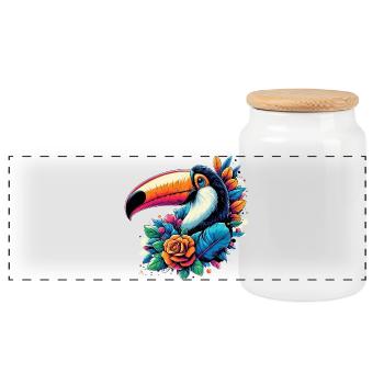 Toucan - Panoramic Cookie Jar with Wooden Lid - white - Front