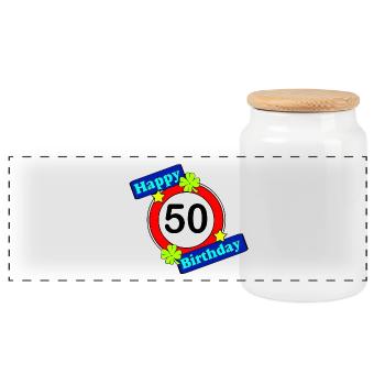 50.Anniversaire , 50 ans , Joyeux anniversaire 50 (25) - Boîte à biscuits avec couvercle en bois - blanc - Devant