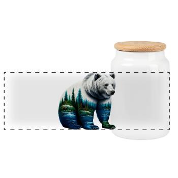 Bear - Panoramic Cookie Jar with Wooden Lid - white - Front