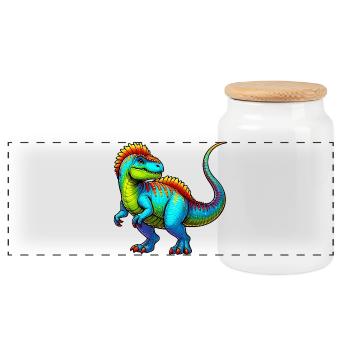 Dinosaur - Panoramic Cookie Jar with Wooden Lid - white - Front