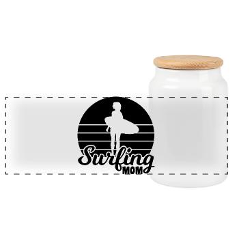 Surfer Mom - Panoramic Cookie Jar with Wooden Lid - white - Front