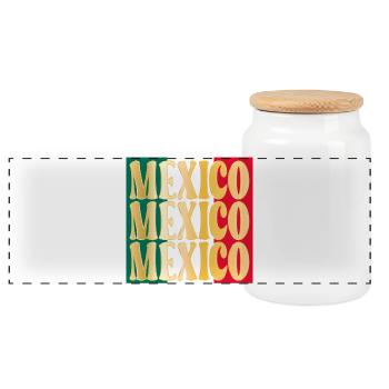 México Mexican Mexico - Panoramic Cookie Jar with Wooden Lid - white - Front