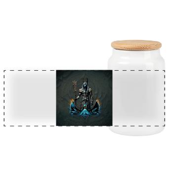 Anubis, the god of the dead. - Panoramic Cookie Jar with Wooden Lid - white - Front