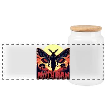 Mothman Monster Halloween - Panoramic Cookie Jar with Wooden Lid - white - Front