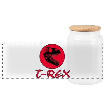 Tyrannosaurus Dinosaur - Panoramic Cookie Jar with Wooden Lid - white - Front