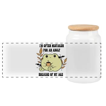Cozy Baby Frog Mug - Panoramic Cookie Jar with Wooden Lid - white - Front