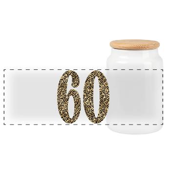 60th Birthday - Number 60 Leopard Print - Panoramic Cookie Jar with Wooden Lid - white - Front