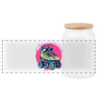 Neon Rollschuhe 90s 80s Retro Vintage - Panorama Keksdose mit Holzdeckel - Weiß - Vorne
