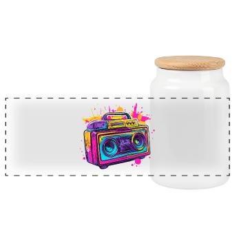 90s Boom Box Jukebox Retro vintage 80s - Panoramic Cookie Jar with Wooden Lid - white - Front