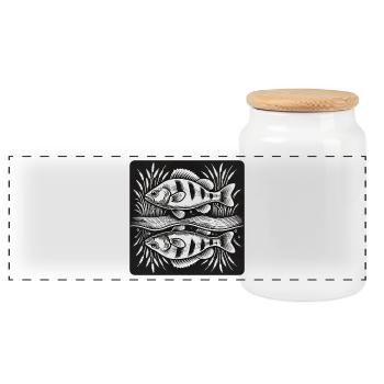 Barsch Fisch Angel Design - Panorama Keksdose mit Holzdeckel - Weiß - Vorne