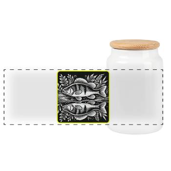 Barsch Angler Silhouette Design - Panorama Keksdose mit Holzdeckel - Weiß - Vorne