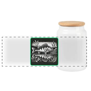Barsch Raubfisch Design - Panorama Keksdose mit Holzdeckel - Weiß - Vorne