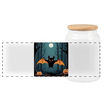 Halloween Bat - Panoramic Cookie Jar with Wooden Lid - white - Front