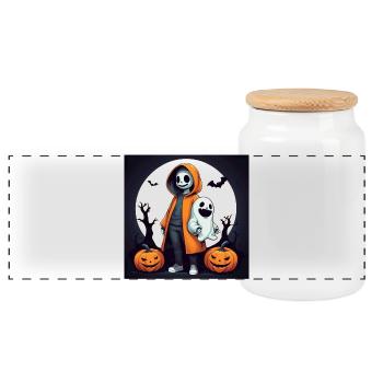 Halloween Ghosts - Panoramic Cookie Jar with Wooden Lid - white - Front
