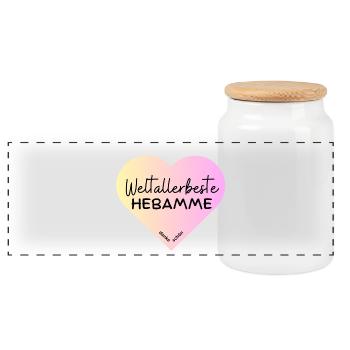 Weltallerbeste Hebamme! Personalisierbar - Panorama Keksdose mit Holzdeckel - Weiß - Vorne
