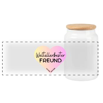 Weltallerbester Freund- ich hab dich lieb! - Panorama Keksdose mit Holzdeckel - Weiß - Vorne