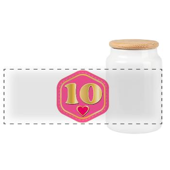 Number Ten - 10th Birthday Ten-Year-Old - Panoramic Cookie Jar with Wooden Lid - white - Front