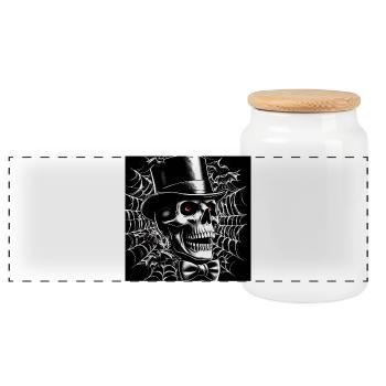 Halloween Elegant Skull - Panoramic Cookie Jar with Wooden Lid - white - Front