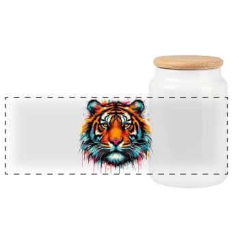 Tiger - Panorama Keksdose mit Holzdeckel - Weiß - Vorne