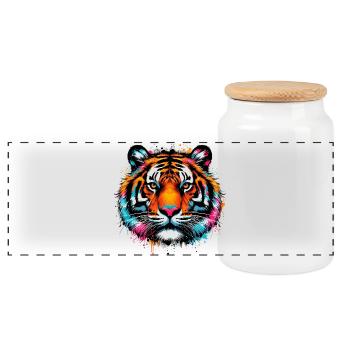 Tiger - Panoramic Cookie Jar with Wooden Lid - white - Front