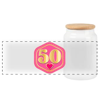 50th Birthday - FIFTY - Panoramic Cookie Jar with Wooden Lid - white - Front