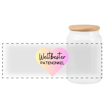 Weltbester Patenonkel! Personalisierbar - Panorama Keksdose mit Holzdeckel - Weiß - Vorne