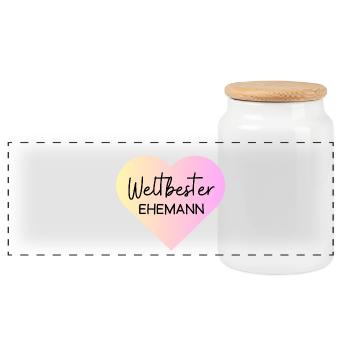 Weltbester Ehemann! Herz, personalisierbar - Panorama Keksdose mit Holzdeckel - Weiß - Vorne