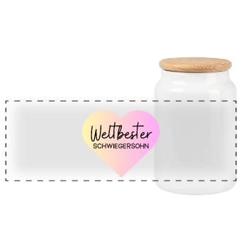 Weltbester Schwiegersohn! Personalisierbar - Panorama Keksdose mit Holzdeckel - Weiß - Vorne