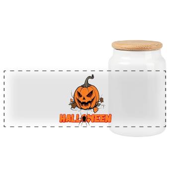 Halloween - Panoramic Cookie Jar with Wooden Lid - white - Front