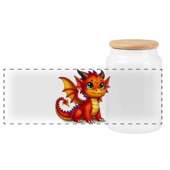 Drache - Panorama Keksdose mit Holzdeckel - Weiß - Vorne