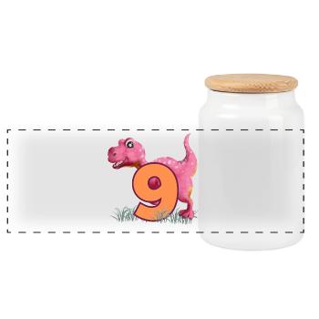 No.9 Dino - Panoramic Cookie Jar with Wooden Lid - white - Front
