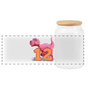 No.12 Dino - Panoramic Cookie Jar with Wooden Lid - white - Front
