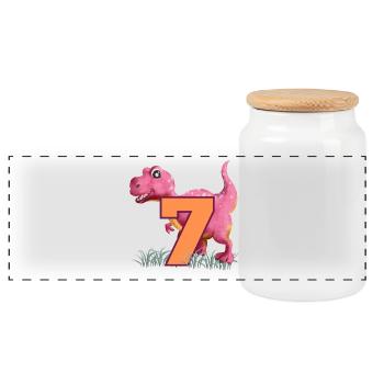 No.7 Dino - Panoramic Cookie Jar with Wooden Lid - white - Front