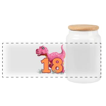 No.18 Dino - Panoramic Cookie Jar with Wooden Lid - white - Front
