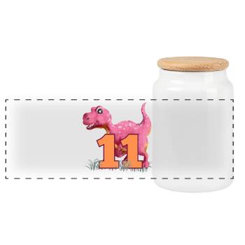 No.11 Dino - Panoramic Cookie Jar with Wooden Lid - white - Front