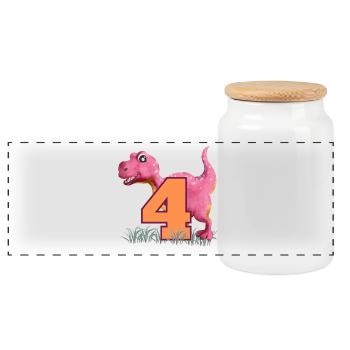 No.4 Dino - Panoramic Cookie Jar with Wooden Lid - white - Front
