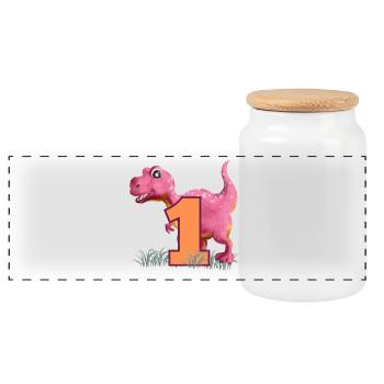 Nr.1 Dino - Panorama Keksdose mit Holzdeckel - Weiß - Vorne