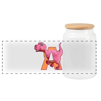 A - DINOSAURE, personnalisable - Boîte à biscuits avec couvercle en bois - blanc - Devant