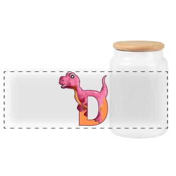 D - DINOSAUR, customizable - Panoramic Cookie Jar with Wooden Lid - white - Front