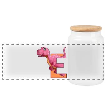 E - DINOSAURE, personnalisable - Boîte à biscuits avec couvercle en bois - blanc - Devant