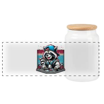 Wachbär DJ DJane Geschenk - Panorama Keksdose mit Holzdeckel - Weiß - Vorne