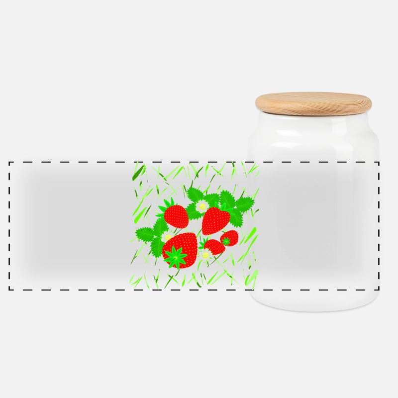 Strawberries in different sizes - Panoramic Cookie Jar with Wooden Lid - white