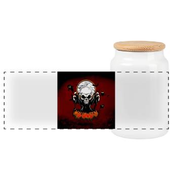 Skull with sharp teeth - Panoramic Cookie Jar with Wooden Lid - white - Front
