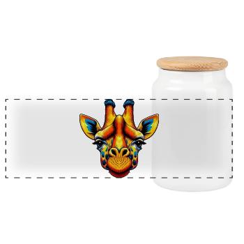 Giraffe - Panoramic Cookie Jar with Wooden Lid - white - Front