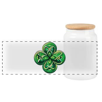 Four-leaf clover - Panoramic Cookie Jar with Wooden Lid - white - Front